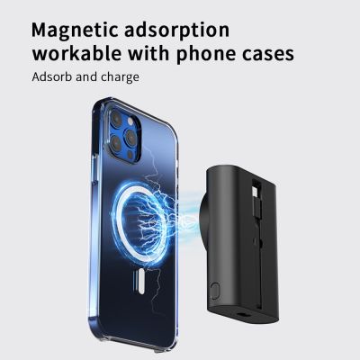 พลังงานสำรองสำหรับแม่เหล็ก Magsafe 5200ตัวชาร์จไร้สาย Mah ยืนสำหรับ Iwatch Iphone 14 13 12พาวเวอร์แบงก์เสี่ยวหมี่สร้างขึ้นในสายเคเบิล Type C
