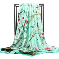 New Satin Silk Feeling Scarf Women 35 39; 39; Square Head Scarf Bundle Foulard Soie Female Shawl Ladies Colorful Pattern Print Scarf