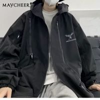 MAYCHEER แจ็กเก็ตสีดำมีฮู้ดสำหรับผู้ชาย,แจ็คเก็ตกันลมมีฮู้ดสำหรับฤดูใบไม้ผลิและฤดูใบไม้ร่วงฮู้ดกลางแจ้ง