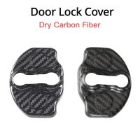 For Tesla Model 3 Model Y Door Lock Cover Real Dry Carbon Fiber 3K 240G Door Latches Protectors Guard Protective Covers Sticker