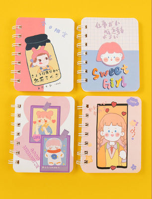 A7 4pcs Set Cute Cartoon Rollover Coil Notebook Pocket Mini Notebook Diary Portable Office Notebook Student Office Notebook