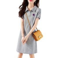 ♠☽❂ Japanese version championˉ polo collar dress womens summer plus size temperament slim casual sports sweatshirt mid-length