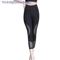 ☂❉ Large size tight-fitting seven-point yoga pants mesh gauze thin high elastic fitness nine-point pants printed high waist ladies leggings