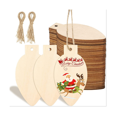 100PCS DIY Christmas Wooden Hanging Ornaments with Wood Unfinished Cutout Tag Blank Natural Wooden Slices with Ropes