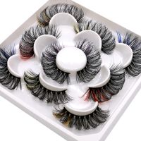 GROINNEYA 5 pairs Colored Russian Strip Lashes 3d Mink Lashes Wholesale Dramatic Colorful Natural Eyelashes Extension Make up