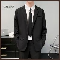 UAYESOK-Mens Suit Jacket Korean Style Suit Casual Small Suit Business Suit Formal Fashion Solid Color One Button Long Sleeve Casual Blazer