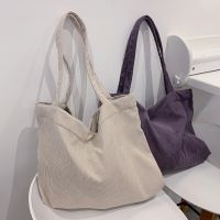 Corduroy Totes กระเป๋าผู้หญิง2023 Shopper กระเป๋าถือของเด็กผู้หญิงซิป Eco สิ่งแวดล้อมหนาขนาดใหญ่ฤดูหนาวกระเป๋าสะพายไหล่