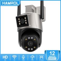 Hamrol 8MP 4K WiFi Camera Dual Lens PTZ IP Camera Outdoor Two Way Audio CCTV Security Camera Color Night Vision Surveillance Camera ICsee APP