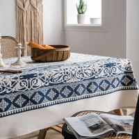 [Free ship] Yiman Qiyun tablecloth linen printed blue and white porcelain retro restaurant fabric kitchen