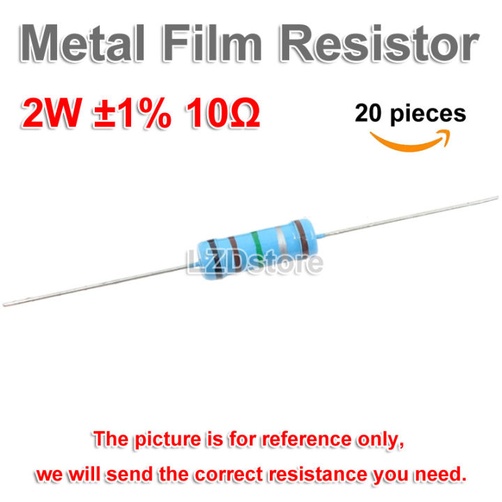 20ชิ้นตัวต้านทานแบบฟิล์มโลหะ2W ตัวต้านทาน100R 10R 27ohm 12ohm 10ohm 15ohm 18ohm 47ohm 20ohm 22ohm 24ohm 68ohm 30ohm 75ohm 39ohm 43ohm 51ohm 56ohm 33ohm 100ohm 5x15mm ทน