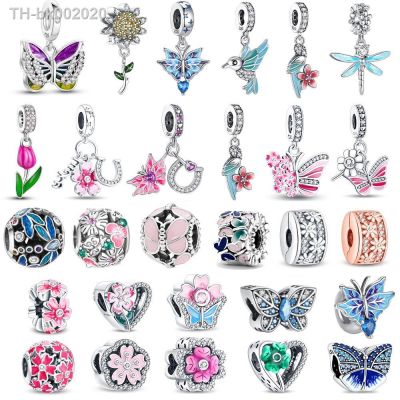 ♘♤ Fashion 925 Silver Colorful Butterfly Dragonfly Hummingbird Spring Series Charms Beads Fit Pandora 925 Original Bracelet Jewelry