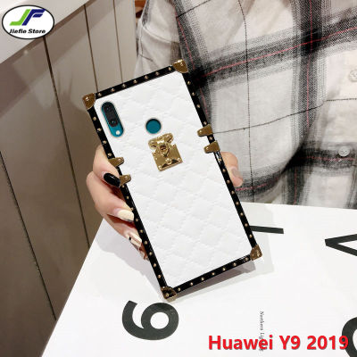 เคสหนัง PU หรูหราของ JieFie สำหรับ Huawei Y9 2019/Y9นายก2019ลายตารางสี่เหลี่ยมแฟชั่นฝาหลังโทรศัพท์โบราณพร้อมสายคล้อง