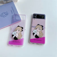 เคสแบบพับปิดได้สำหรับ Samsung Galaxy Z Flip4 Z Z Flip3 5G เคสโทรศัพท์ลายแมวสัตว์เลี้ยงเด็กผู้หญิงโปร่งใสเคสพีซีป้องกันการตกสำหรับ Samsung Galaxy Z พลิก3 Z พับ4