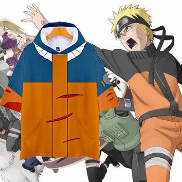 【Candy style】 เสื้อยืดแขนสั้นมีฮู้ดพิมพ์ลาย Naruto Uzumaki Naruto สําหรับผู้หญิง