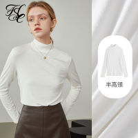 FANSILANEN Women Pile Collar Solid Bottoming Shirt White Office Temperament Undershirt Women Winter Commuter Sweater Pullovers