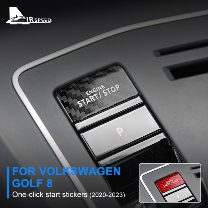 ฝาครอบสำหรับ-volkswagen-golf-8-2020-2021-2022-2023ตัวสตาร์ทเครื่องยนต์ของรถยนต์ปุ่มแข็งจริงสติกเกอร์คาร์บอนไฟเบอร์ขอบภายใน