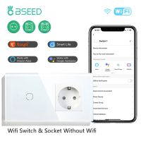 ◐ BSEED 1/2/3Gang 1/2/3Way WIFI Touch Light Switch Smart Wall Switch Smart Life APP Glass Panel with EU Socket Without Wifi White