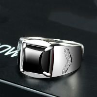 925 Sterling Silver Rings Man Black Fashion High-end S925 Ring Square Gemstone Adjustable Cincin Jewellery