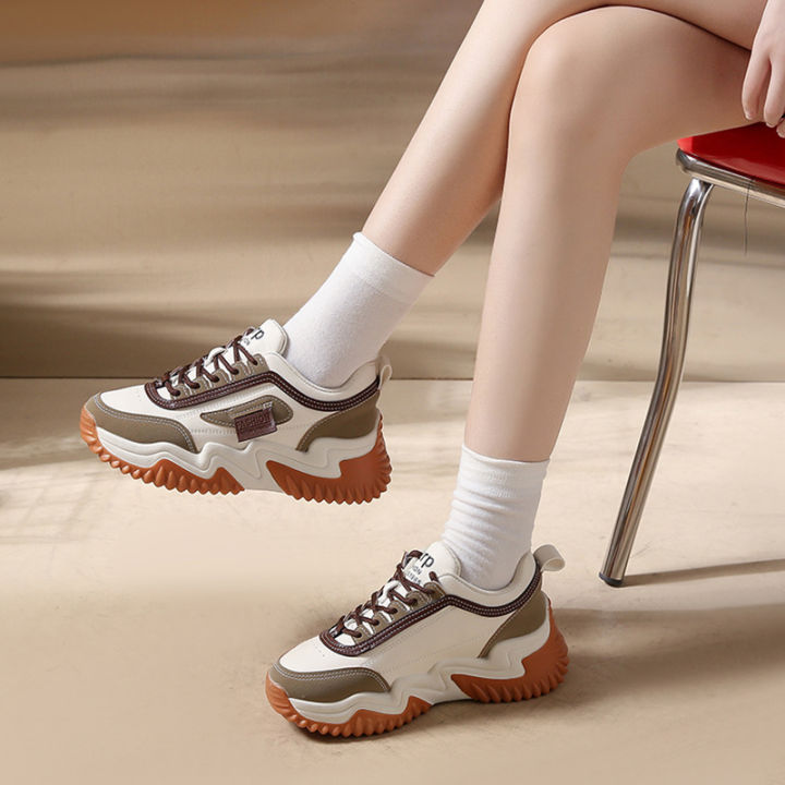 kaidewemak-ส่งจากไทย-รองเท้าผ้าใบส้นหนา-ที่ระบายอากาศได้ของผู้หญิงรองเท้าย้อนยุคที่สวมใส่สบาย-รองเท้าผ้าใบ-เสริมส้นสูง