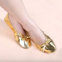 hot【DT】 1pair/lot belly dancing soft gold shoes lady leather sole training