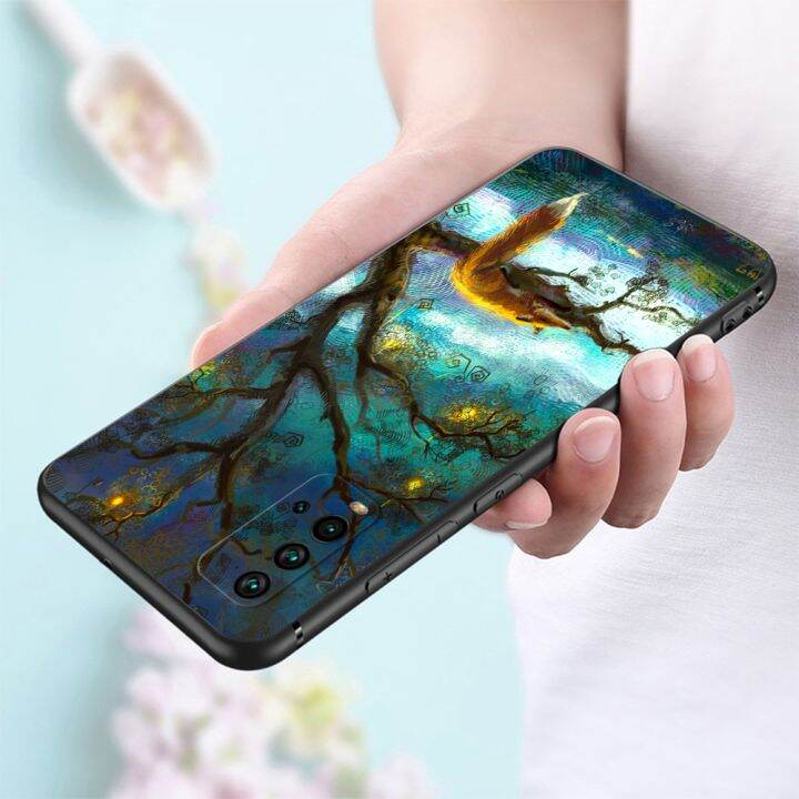 classy-for-xiaomi-redmi-9t-global-case-soft-silicon-back-cover-for-redmi-9t-6-53inch-phone-black-tpu-case-fox-autumn-leaves