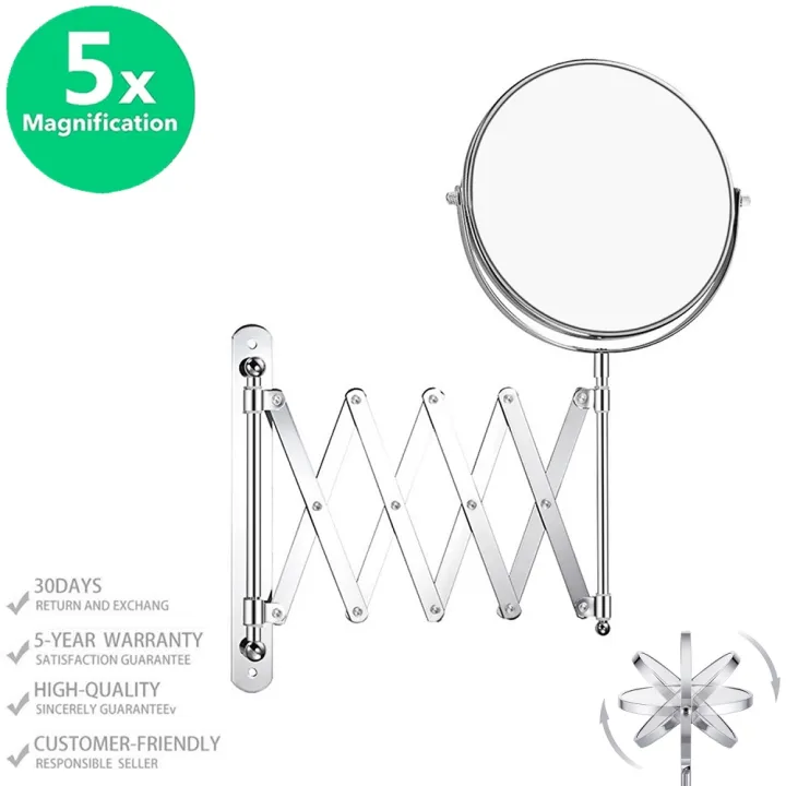 LED Wall Mounted Makeup Mirror, 1X5X Magnifying 360° Rotatable