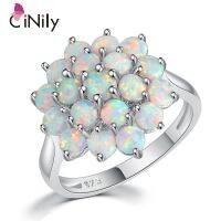 เครื่องประดับ {Xixi แหวนหินโอปอลไฟกลมสีขาวสุดหรูประดับ Cincin Besar พืชดอกไม้ดอกไม้ประดับงานแต่งงานผู้หญิงหญิงสาวเครื่องประดับแฟชั่น