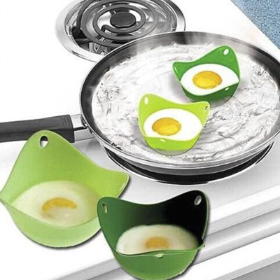 หม้อต้มแหวนชามแม่พิมพ์ไข่เครื่องต้มไข่ฉนวนกันความร้อนสูงที่ต้มไข่ซิลิโคน1/2ชิ้นเครื่องมือทำอาหารครัว