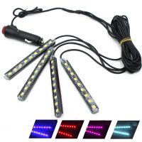 4Pcs Car LED Neon Interior Light Lamp Strip Decorative Lights Waterproof Car Interior Deco Floor Lights Atmosphere Light Strip Bumper Stickers Decals