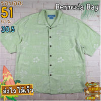 Bermuda Bay®แท้ อก 51 เสื้อฮาวายชาย เสื้อวินเทจ เสื้อผ้าผู้ชาย สีเขียวอ่อน แขนสั้น เนื้อผ้าดี