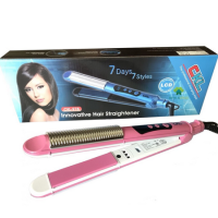 Homeonly เครื่องหนีบผม เครื่องม้วนผม แกนม้วนผม (สีชมพู) 7 Days 7 Styles Innovative Hair Straightener แผ่นความร้อนทำจากเซรามิคให้ความร้อนสม่ำเสมอ ไม่ทำให้ผมเสีย จอ LCD แสดงอุณหภูมิ ที่รีดผม ที่ม้วนผม แกนม้วนผม ที่หนีบผม เครื่องรีดผม