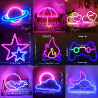 LED Bright Neon Light Night Gamepad Fire Moon Star ป้ายการสร้างโคมไฟ Room Wall Art ตกแต่งขายส่ง Xmas วันเกิดงานแต่งงาน