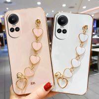 เคสสมาร์ทโฟนคลังสินค้าพร้อมใหม่ Reno10 OPPO Pro Reno 10 Reno10 Pro + 5G 2023เคสโทรศัพท์พร้อมฝาหลังชุบเคลือบขอบด้วยไฟฟ้าป้องกันการตกกระแทกที่น่ารักโซ่น่ารักสำหรับ OPPORENO10PRO +