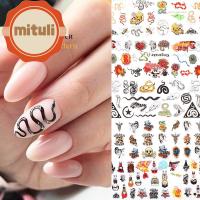 MITULI 10 ชิ้น/เซ็ต โคมไฟฟักทอง สติ๊กเกอร์ติดแถบเลื่อน ตกแต่งเล็บ สติ๊กเกอร์แต่งเล็บฮาโลวีน สติ๊กเกอร์โอน DIY สติ๊กเกอร์ติดเล็บ ฟอยล์โอนเล็บ