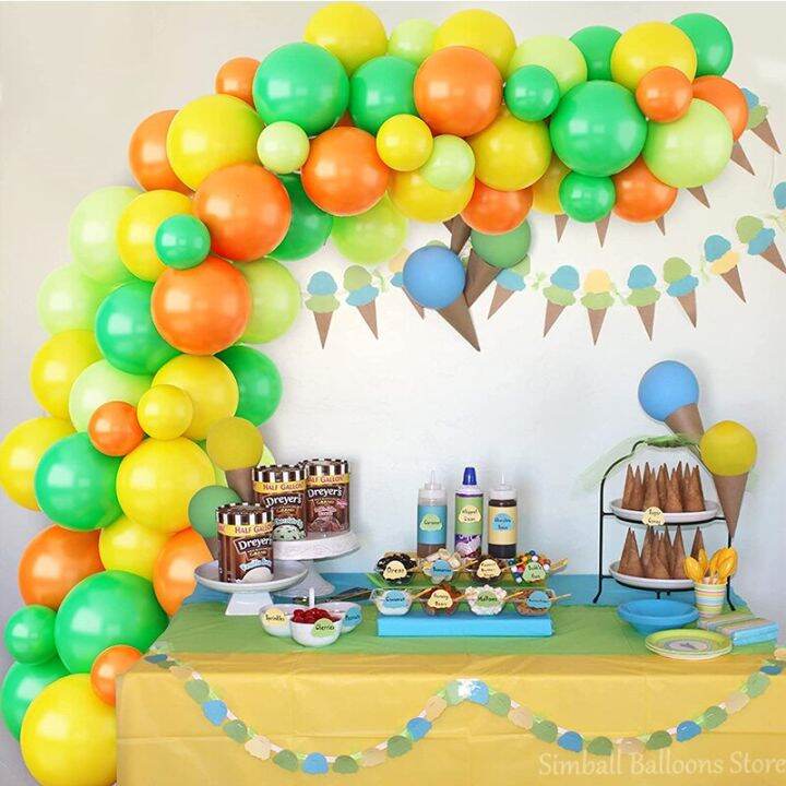 85Pcs Green Yellow Balloon Arch Garland Kit Orange Ballons Set Birthday ...