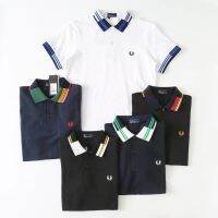 FRED PERRY เสื้อโปโลของผู้ชาย,คุณภาพสูงเสื้อคอตตอนแขนสั้นคอเสื้อยืด Pual หลวมชุดทำงาน