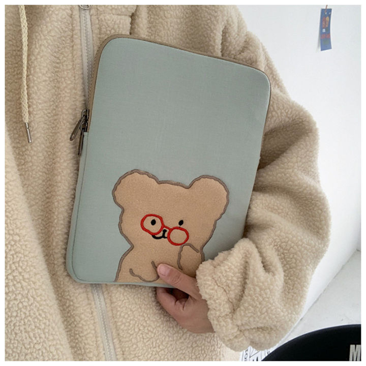 korean-bear-13-inch-tablet-ipad-bag-for-women-girls-ins-caroon-bear-ipad-pro-9-7-10-5-11-14-5-15-inch-laptop-inner-case-bag