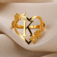 【CC】 Initials Rings Gold Color Adjustable Delicate Alphabet Jewelry