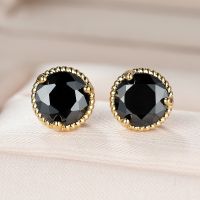 1 Pair Fashion Womens 14K Gold Stud Birthstone Earrings Exquisite Girls 7color Sapphire 7mm Diamond Screw Back Stud Earrings for Wedding Engagement Party Bridal Jewelry Gifts