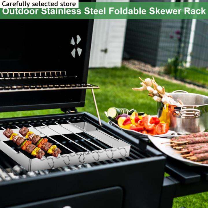 BBQ Skewer Rack for Shish Kebab Barbecue Kabob Skewer Rack for Grilling