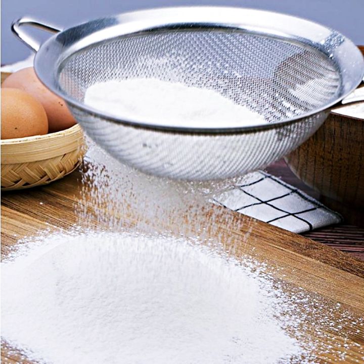 กระชอนสแตนเลส-ขอบหนา-8cm-กรองน้ำมัน-ร่อนแป้ง-อุปกรณ์ทำขนม-อุปกรณ์เบเกอรี่-กรองเก๊กฮวย-อาหาร-flour-sieve-strainer-mesh-colander-sifter-baking-tools
