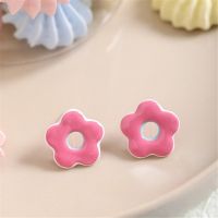 Cute Pink Enamel Earrings For Women Girls Lovely Flower Stud Earrings Korean Style Jewelry Gift Y2K Accessories