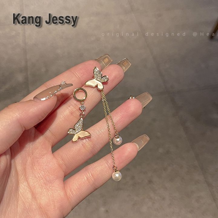 kang-jessy-ต่างหูพู่ยาวอสมมาตรสไตล์โมริแฟชั่นแฟชั่นแฟชั่นต่างหูผีเสื้อซุปเปอร์นางฟ้าเครื่องประดับต่างหูเข็มเงิน