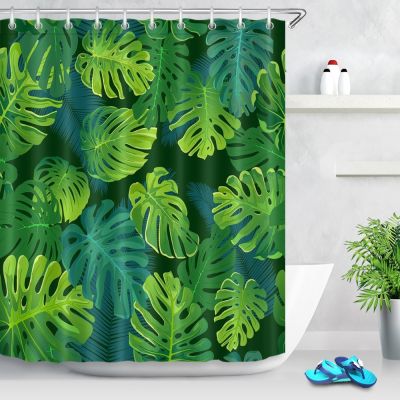 Waterproof Tropical Plants Palm Monster Leaves Green Shower Curtain Polyester Bathroom Curtains For Bathtub Home Decor
