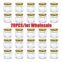 hotx【DT】 20PCS Hexagonal Glass Honey Jars Small With Gold Lids Baby Shower Wedding And Favors