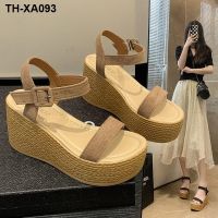 ?▪ Sandals is natural code 2023 summer new sponge thick wedge bottom sandals waterproof suede ladies