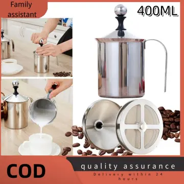 Milk Frother 400ML Stainless Steel Manual Milk Frother Double Mesh Foam  Mixer