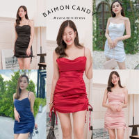 ?Baimon store?เดรสสายเดี่ยว เดรสออกงาน  เรียบหรูดูแพง ผ้าซาร่า สีเงา ใส่แล้วหรูหรา มินิเดรสซาติน เดรสผู้หญิง