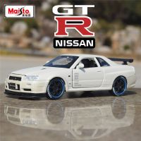 Maisto โมเดล R34รถของเล่น1:24นิสสันสกายไลน์จีทีอาร์,โมเดลเคลื่อนไหวแบบเคลื่อนไหวได้จาก Mainan Logam Diecast Mobil Balap Koleksi Mainan Anak-Anak Hadiah