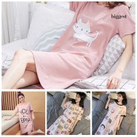 COD SDFGDERGRER BIG Women Casual O Neck Short Sleeve Camera Cats Nightgown Nightdress Sleepwear